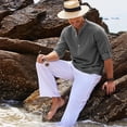 thumbnail image 3 of Men's Casual Shirt Long Sleeve Stand Collar Solid Color Shirt Mens Clothing, 3 of 10