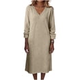 thumbnail image 5 of Lopecy-Sta Dresses for Women V-Neck Midi Shift Dress for Fall Loose Waist Casual Daily Wear, 5 of 7