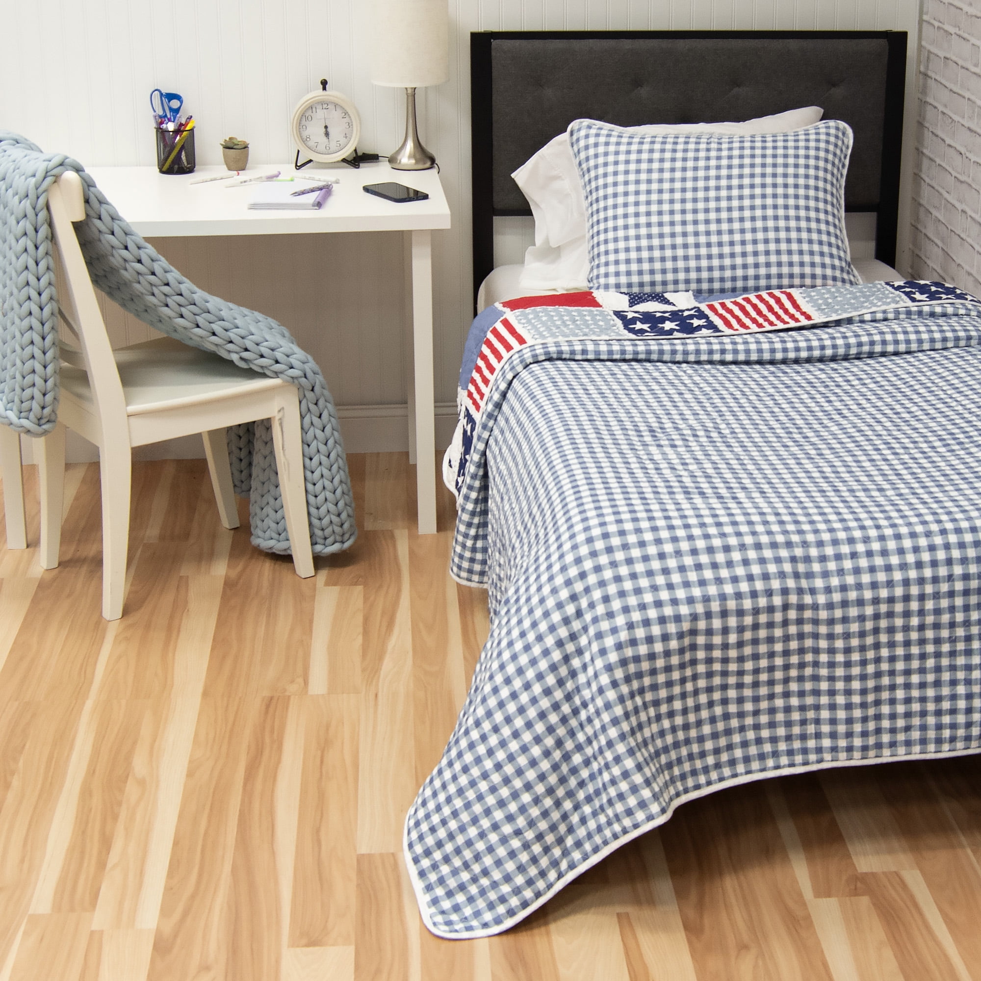 Donna Sharp Americana Star & Stripe 2PC Ragged Pieced Cotton Twin Quilt Set