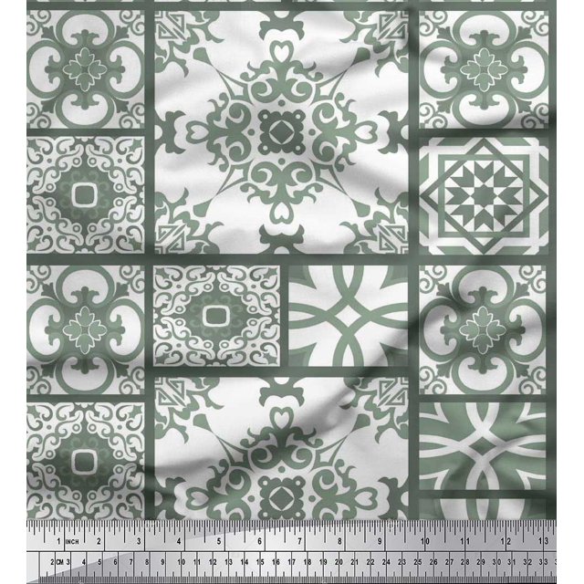 Soimoi Polyester Crepe Fabric Check & Damask Patchwork Fabric Prints by Yard 52 Inch Wide