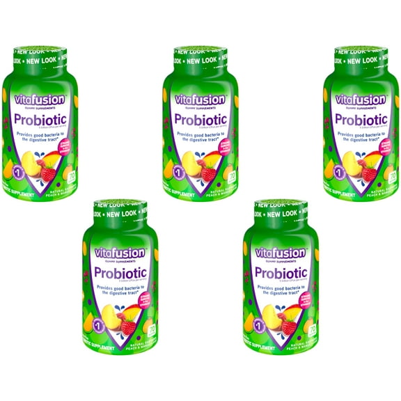 5 Pack Vitafusion Probiotic Gummy Supplement Raspberry Peach Mango 70 Gummies