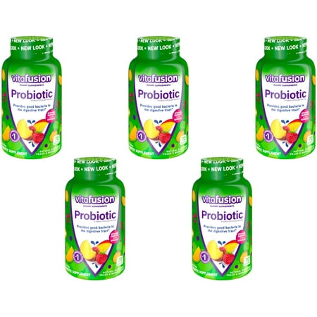 5 Pack Vitafusion Probiotic Gummy Supplement Raspberry Peach Mango 70 Gummies