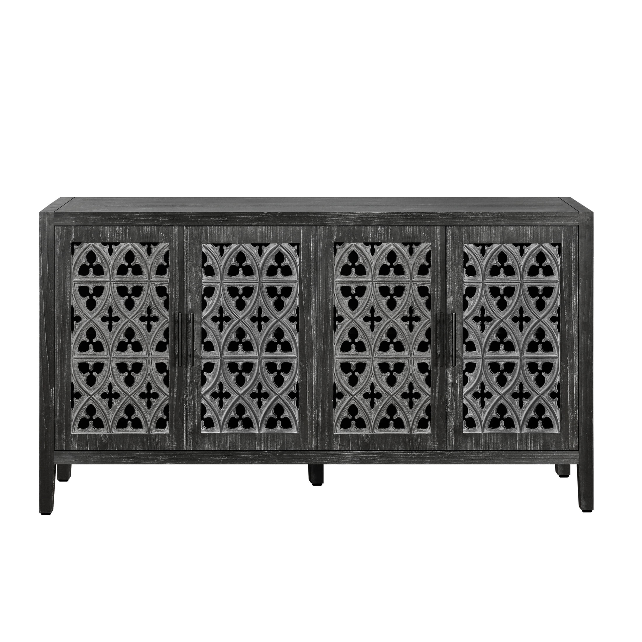 Noble House Hollow Four Door Antique Cabinet, American Country Style, Suitable for Living Room, TV Cabinet, Kitchen, Antique Black