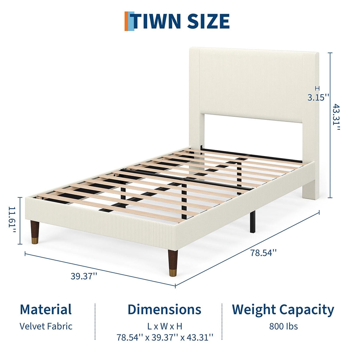 Ataucjin Twin/Full/Queen/King Size Platform Bed Frame, Modern Twin Bed Frame with Upholstered Headboard and Strong Metal Slats Support, No Boxing Spring Needed, Easy Assembly