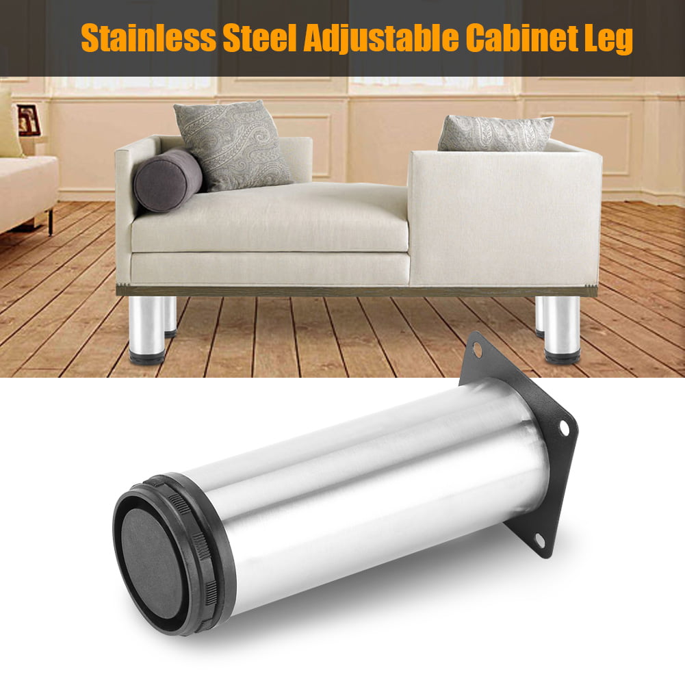 8 x Stainless Steel Kitchen Cabinet Leg Round Sofa Furniture Feet Adjustable 4'' 