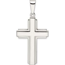 Sterling Silver Polished With Edge Lines Latin Cross Pendant (48.32 X 23.84) Made In India qc11114