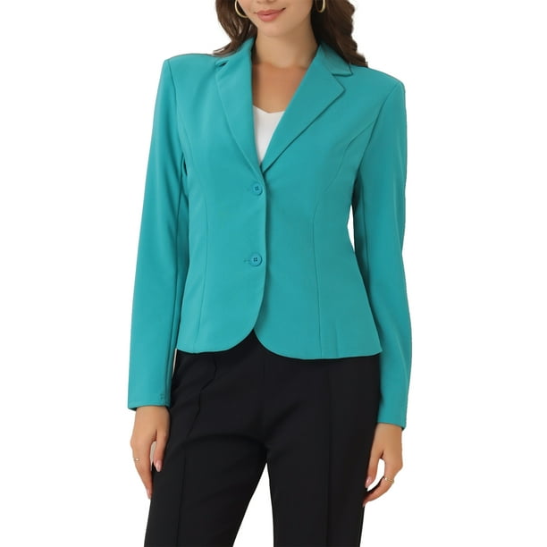 BLAZER DE TRABAJO CHIC PARA MUJERES CON SOLAPA Y MANGAS LARGAS, TRAJE BLAZER EN COLOR TEAL TAMAÑO S