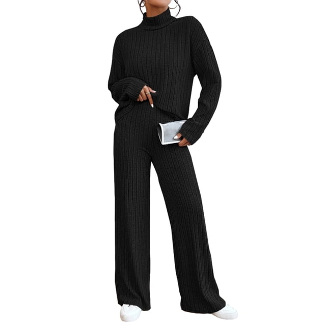 Mialoley Ensemble Pantalon Femme, Élégant Chandail à Manches Longues Col Roulé avec Pantalon en Tricot Tenue d'Automne