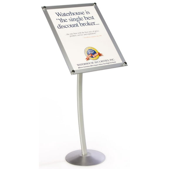 Displays2go 18 x 24 Pedestal Sign Stand, Aluminum Build, Curved Design – Silver Finish (MSAS1824SV)