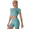 thumbnail image 5 of FYMNSI 3 Piece Summer Outfits Short Sets for Women Seamless Workout Sweat Suits Athletic Crop Top Sport Bra with Biker Shorts L Dark Green, 5 of 7