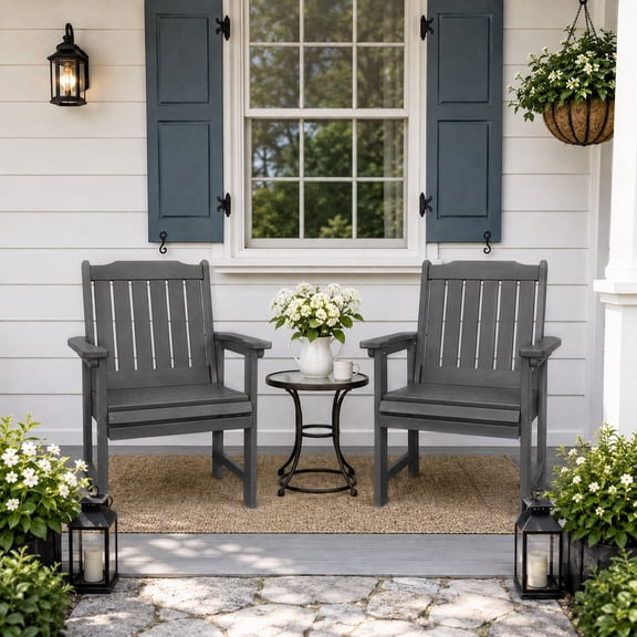 Fortune Candy HDPE Patio Dining Chair, for Outdoor Garden Yard, Heavy Duty 600 lbs, Gray