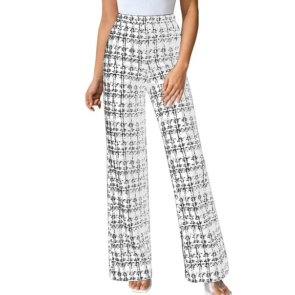YueHuiYing Plaid Wide Leg Pants for Women Mid Waist Checkered Pants Business Casual Trousers Trendy