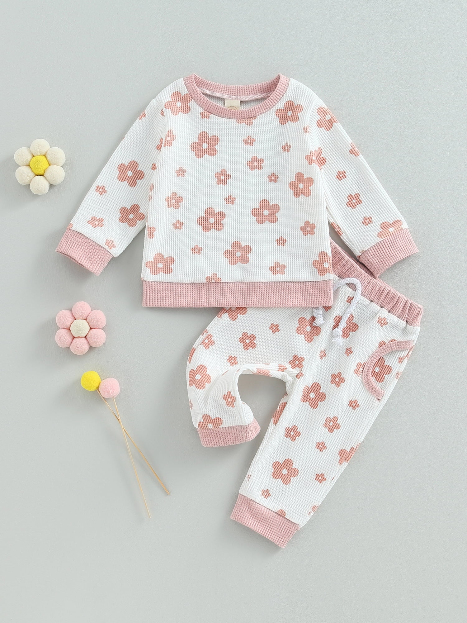 2-piece Toddler Girl Floral Print Pullover Sweatshirt and Pants Set