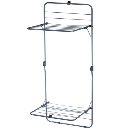 2 Tier Over The Door Laundry Clothes Drying Rack Steel Opens