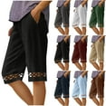 thumbnail image 6 of Women's Cotton Linen Capri Straight Leg Lace Trim Elastic Waist Cropped Pants Summer Beach Vacation Casual Loose Trousers, 6 of 6