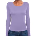 thumbnail image 6 of Rotm Cotton T Shirts Women Women's Long Sleeve Thermal Shirts, Fleece Lined Crew Neck Undershirts Soft Base Layer Fitted Tee Tops Purple,XL, 6 of 7