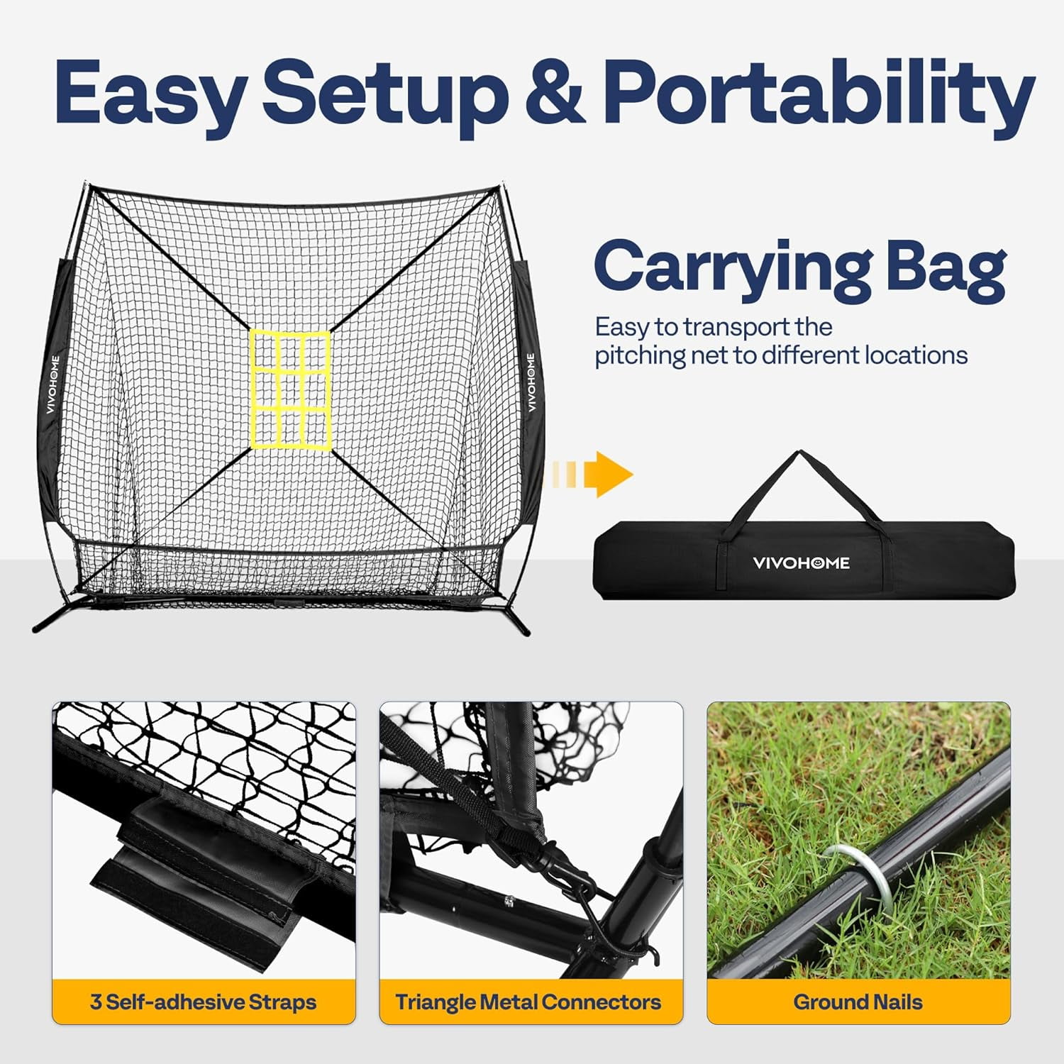SPECSTAR Baseball Net, 7 x 7 ft Baseball Softball Hitting Net with Large Ball Collection System, with 2 Strike Zone, Batting Tee, Caddy, Carry Bag