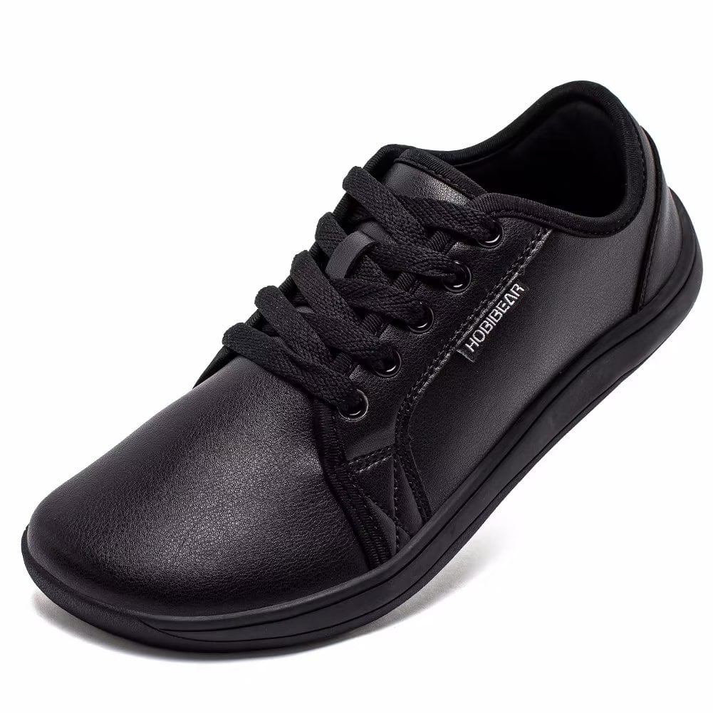 HOBIBEAR Womens Wide Minimalist Sneakers Barefoot Leather Casual Walking Shoes Zero Drop Lace-up Lightweight Comfortable