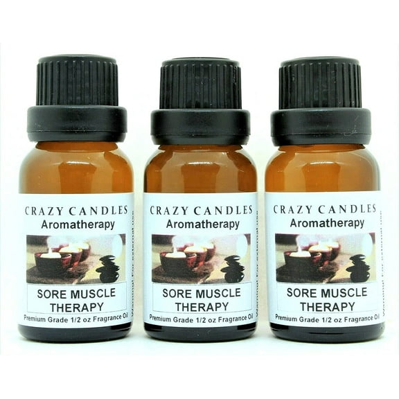 Sore Muscle Therapy (Aromatherapy) 3 Bottles 1/2 fl oz Each (15ml) Premium Grade Scented Fragrance Oil by Crazy Candles (Aroma of Peppermint, Eucalyptus, Lime, Lemon, Rosemary and Camphor)