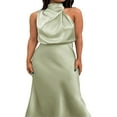 thumbnail image 4 of Robe Maxi en Satin pour Femmes Élégante Sans Manches Col Montant Bal Fête Mariage Invité Longue Formelle, 4 of 7