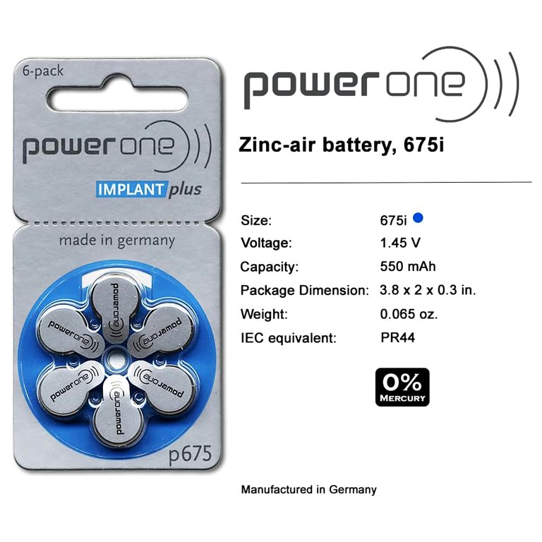 Power One P675 Hearing Aid Cochlear Implant Batteries, 20 Packs