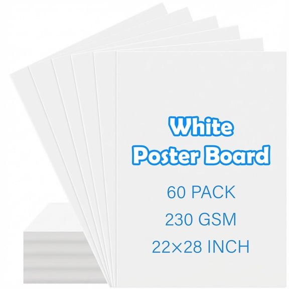 60Pcs 22x28 White Poster Board,2 Side Glossy & Matte Thickness Poster Board Bulk for Vision,Science Fair,School Arts Project Presentations,Scrapbooking Blank Graphic Display