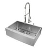 VIGO VG15087 Farmhouse Stainless Steel Kitchen Sink, Faucet, Strainer, and Dispenser