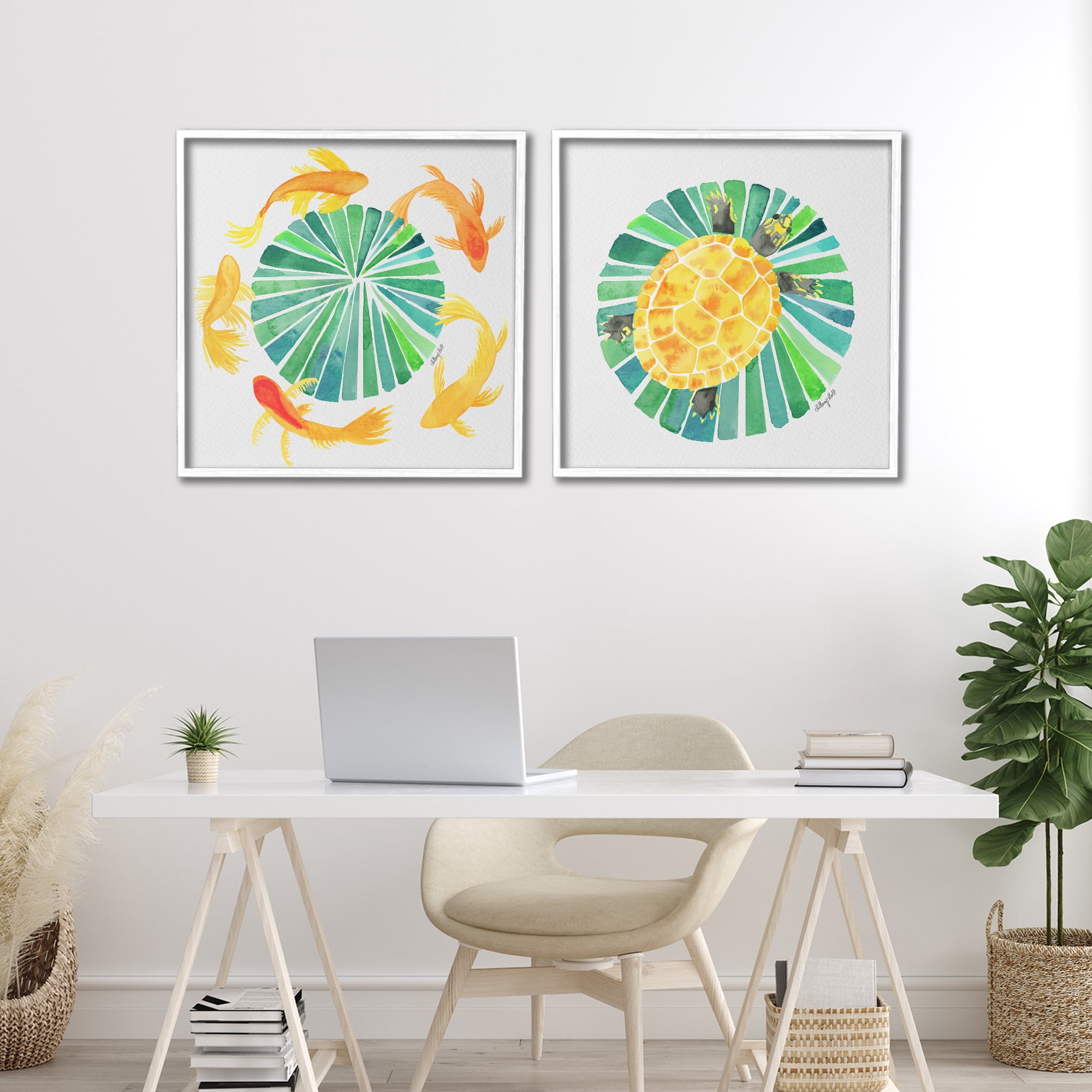 Stupell Industries Orbital Aquatic Creatures 2 Piece White Framed Giclee Art Set, design by Hillary Holt