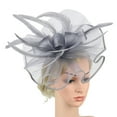 thumbnail image 2 of GILIGEGE Women Fascinator Hat, 2026 Tea Party Headwear with Ribbons Feathers, Mesh Veil Flower Design, Headband & Clip, Elegant Derby Cocktail Wedding Fancy Dress, Lightweight Hair Accessories Grey, 2 of 3