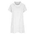 thumbnail image 3 of QUYUON Womens Linen Dress Summer Short Sleeve High Neck Knee Length Dress Casual Loose T Shirt Dress Short Beach Sundress A-Line Tunic Dress White S, 3 of 6