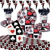 Casino Night Poker Game Party Supplies Tableware Set - Serve for 16 Guest Including Casino Tablecloth Banner for Card Playing Club Heart Spade Black Red Theme Birthday