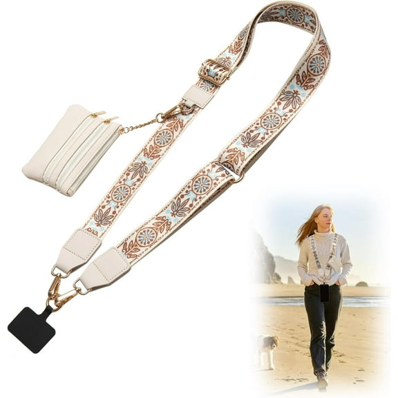 Crossbody Phone Strap with Zippered Pouch,Clip and Go Strap for Phone with Wallet,Adjustable Phone Lanyard Wrist Strap