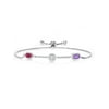 Keren Hanan 925 Sterling Silver 3 Stone Created Moissanite Fully Adjustable Bracelet by Gem Stone King Oval Round Octagon Created Ruby Lab Grown Diamond and Amethyst (1.85 Cttw)