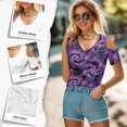 thumbnail image 5 of POLERO Tie-dye Swirl Print Women's Cold Shoulder T Shirt V Neck Short Sleeve Loose Slim Fit 2026 Summer Tee Tops Sexy Casual Fashion Purple S, 5 of 8