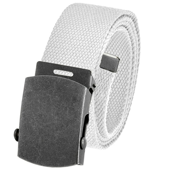 Cut to Fit Men's Golf Casual Belt Antique Silver Slider Buckle 1.5 Width with Adjustable Canvas Web Belt Large White