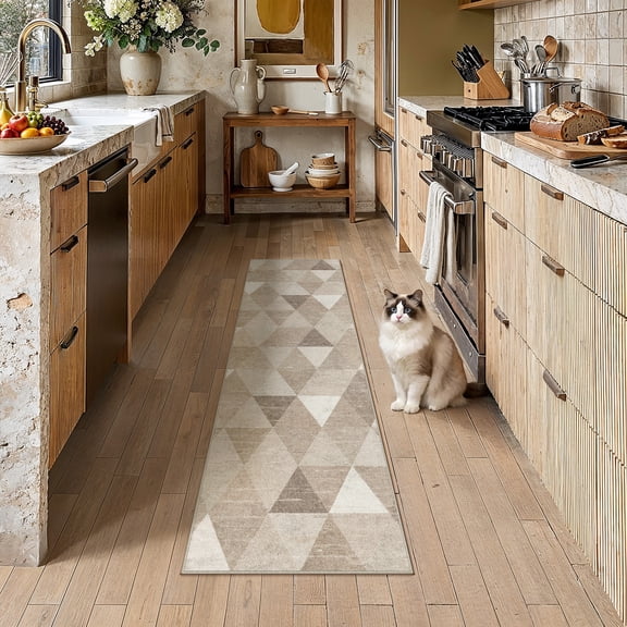 BERTHMEER 2'x6' Runner Rugs for Hallway Bathroom Bedroom Entryway Non Slip Washable Geometric Checkered Pattern Rugs Brown Modern Contemporary Runner Rugs