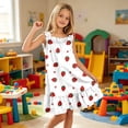 thumbnail image 4 of Girls Dresses Strawberry Print Ruffle Tiered Square Neck Spaghetti Strap Sundress Size 5-6Y, 4 of 6