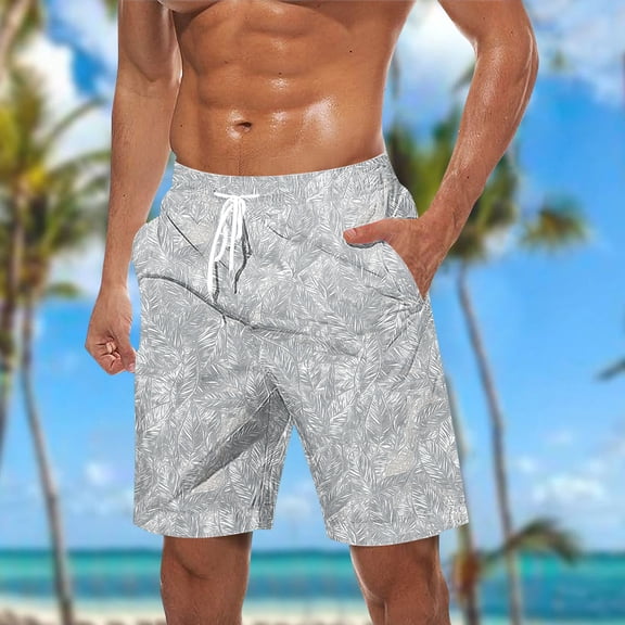 lcziwo Man Swim Trunks Summer Hawaiian Beach Shorts Big and Tall Loose Short Swimsuit Drawstring Pockets Surfing Shorts Gray XXXL