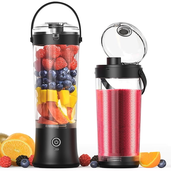 Portable Blender For Shakes And Smoothies, 500Ml Usb Rechargeable Mini Powerful Juicer With 6 Ultra-Sharp Blades, Cordless Personal Mixer For Travel, Gym, Office (Black)