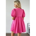 thumbnail image 2 of Bright Pink Puff Sleeve Tie Front High Waist Mini Dress for Women - [ZhiHiMeRi] | (US 12-14)L, 2 of 12