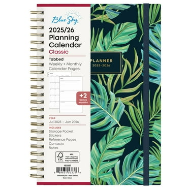 Blue Sky 2025-2026 Academic Year Weekly and Monthly Planner Calendar, July 2025 - June 2026, 12-Month, 5" x 8", Hard Cover, Wirebound, Storage Pocket, Laminated Tabs, Stickers, Avra