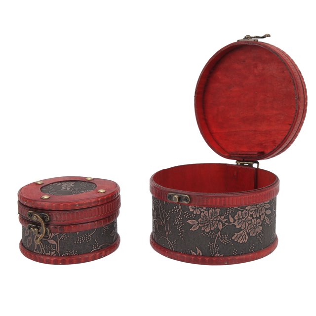 Caja decorativa de almacenamiento de joyería vintage, 2 piezas, caja de tesoro de madera vintage, caja de joyería con relieve floral, verdadera excelencia Jadeshay A