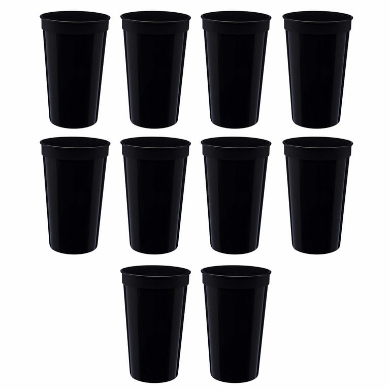 Large Plastic Stadium Cups 22 oz. Set of 10, Bulk Pack - Perfect for  Birthdays, Picnic, Beach, Parties - Black