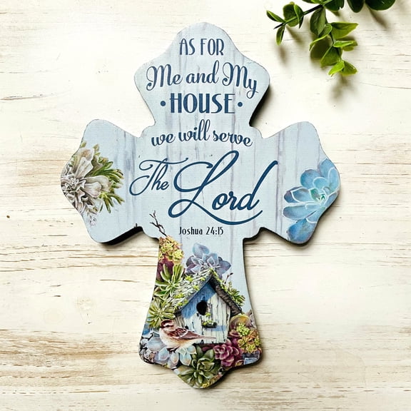 Crafted Creations Verse of Joshua 24:15 Wooden Religious Wall Cross - 8"