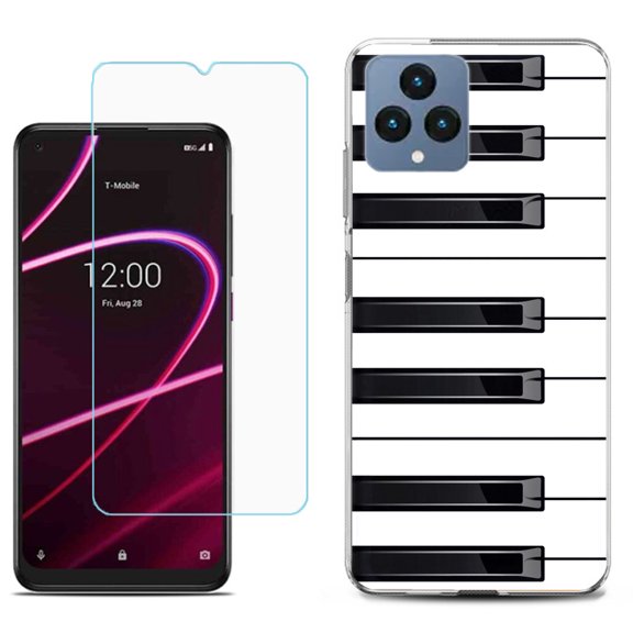 Slim-Fit Gel TPU Fashion Phone Case for T-Mobile Revvl 6 5G, with Tempered Glass Screen Protector, by OneToughShield ® - Piano Design