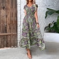 thumbnail image 3 of Gibobby Vestidos Casuales para Mujer Vestido largo de verano para mujer, manga corta, holgado, informal, con cuello en V, elástico, cintura alta, con es(Morado,CH), 3 of 4