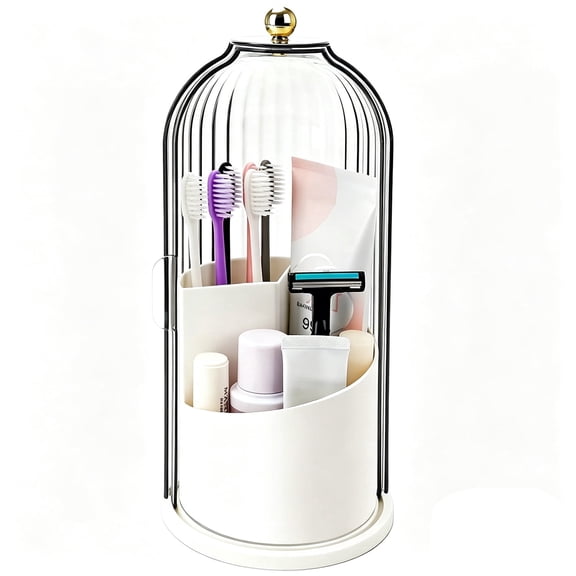 FIXPARTS Toothbrush Holder with Sliding Lid for Bathroom,360°Rotating Toothbrush Countertop Organizer