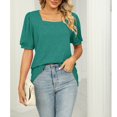 thumbnail image 2 of Camiseta casual para mujer Mangas cortas abullonadas Color puro Suelto Top de verano para uso diario Verde oscuro S, 2 of 7
