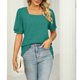 thumbnail image 2 of Camiseta casual para mujer Mangas cortas abullonadas Color puro Suelto Top de verano para uso diario Verde oscuro XL, 2 of 7