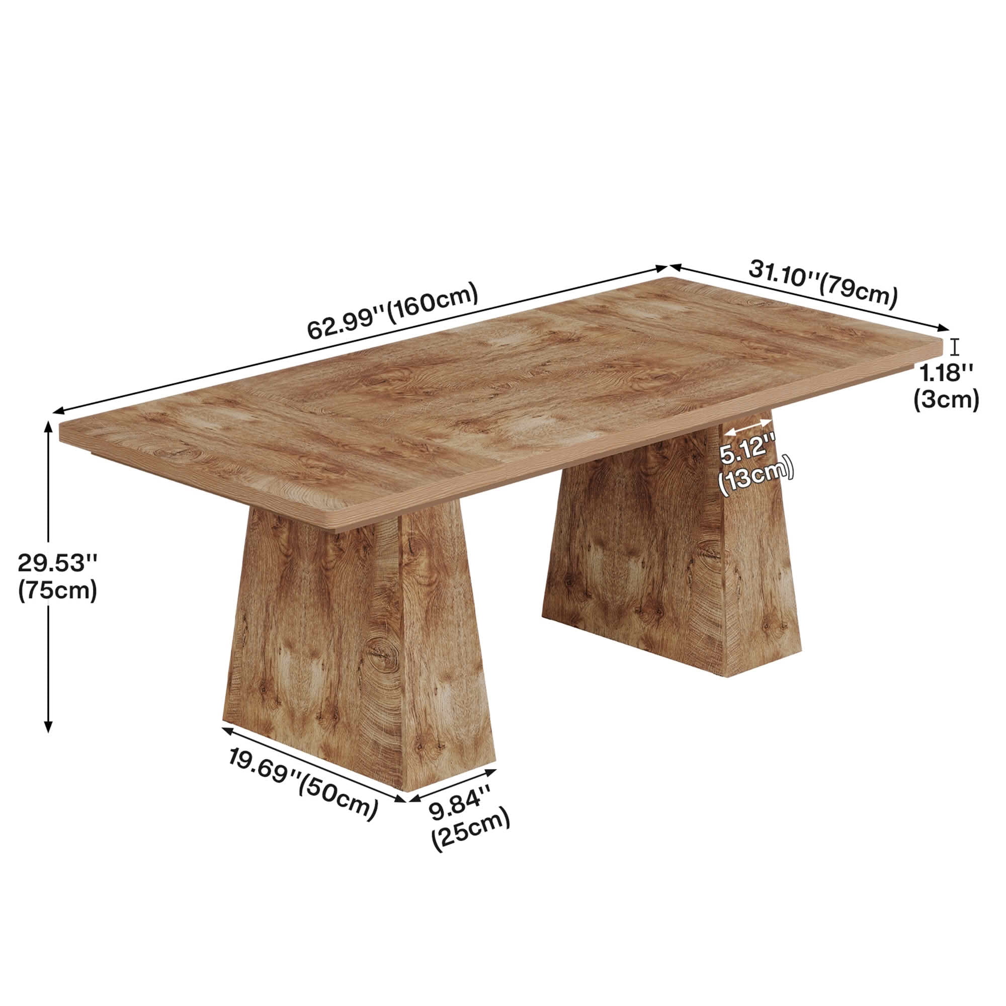 MAYEERTY 63 Inch Farmhouse Dining Table, Rectangular Wood Kitchen Table for 6 People with Tapered Legs